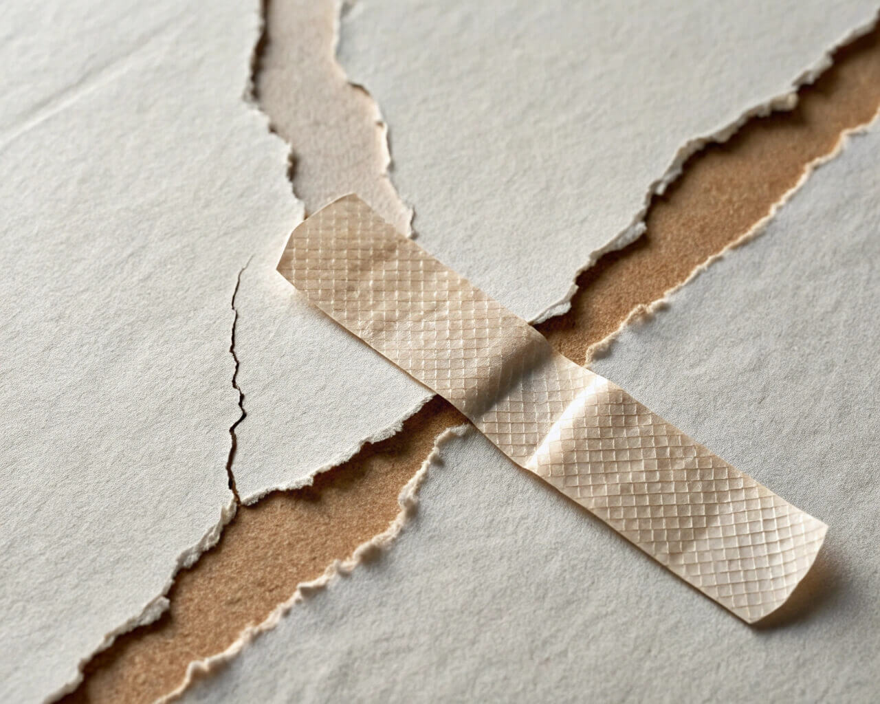 Close-up of paper tears from tape removal