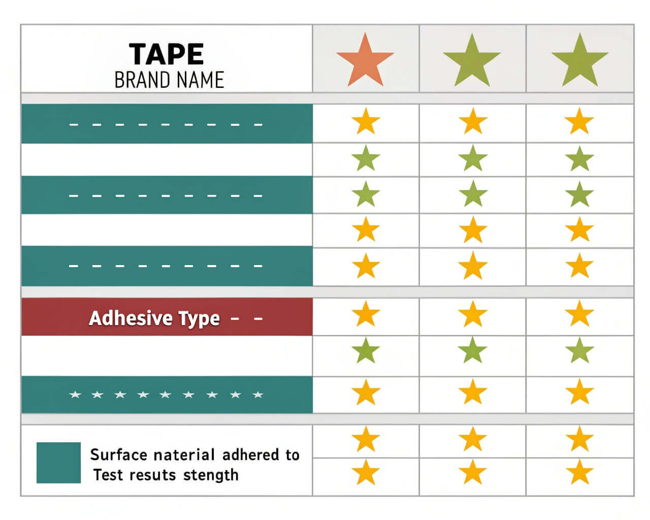 tape adhesion comparison chart