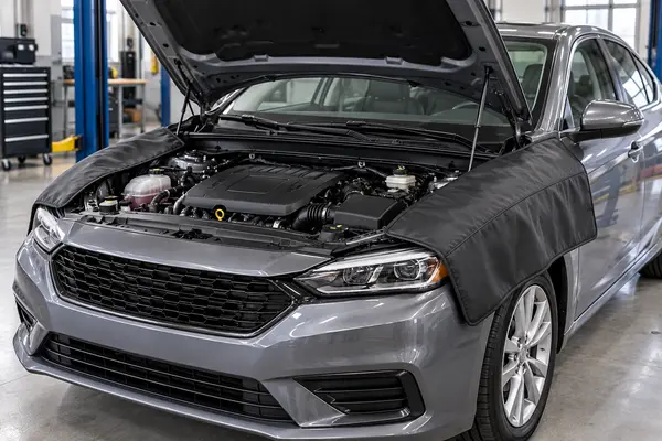 Reusable mechanic fender covers protecting both front fenders during a coverage test
