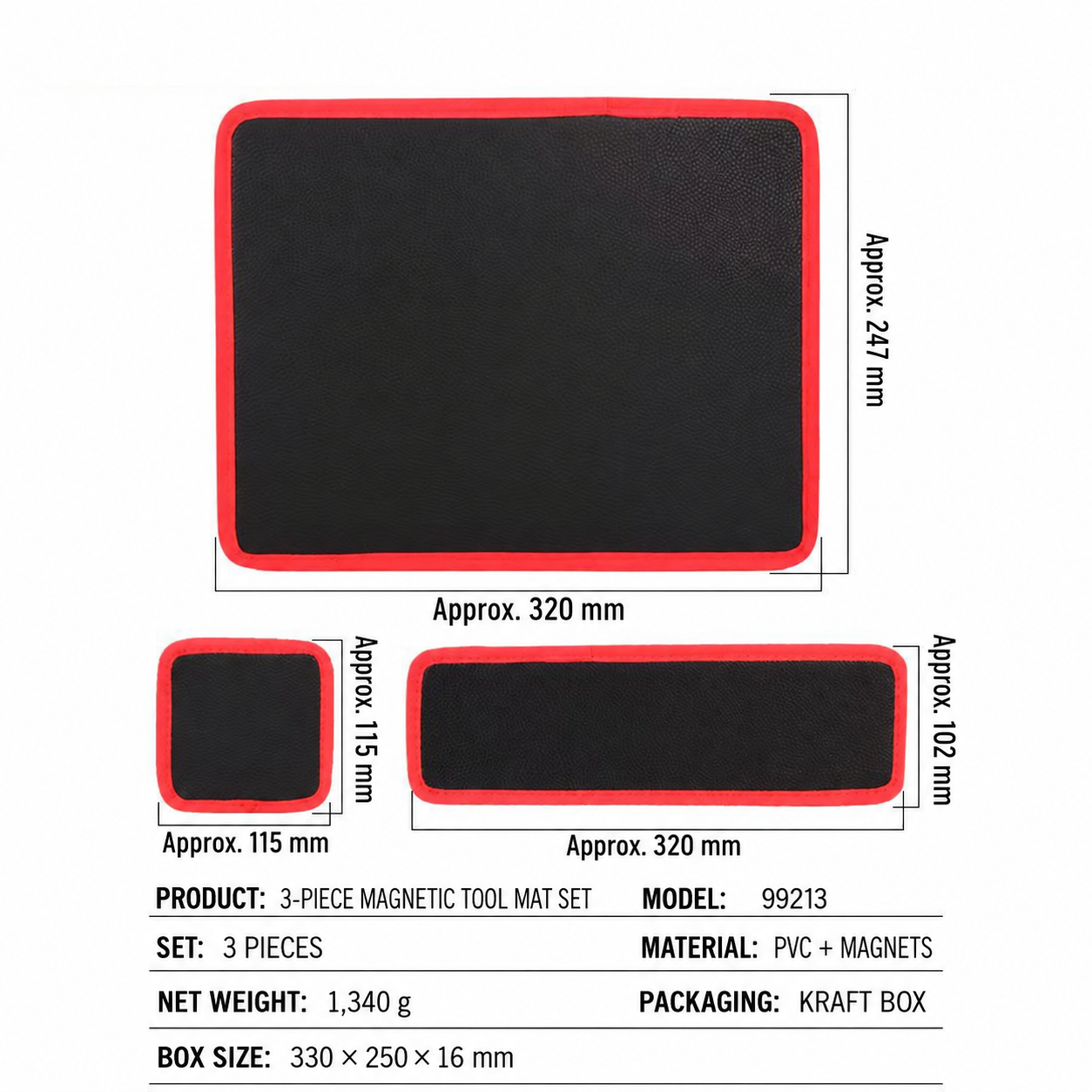 Magnetic tool mat size specifications in millimeters
